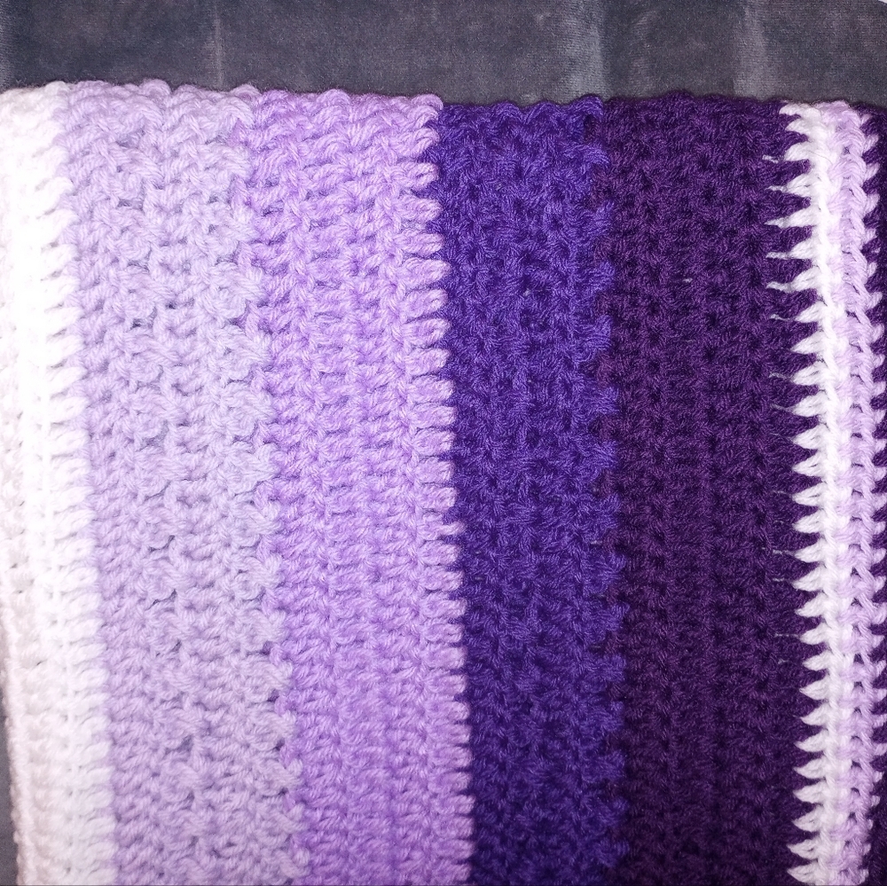 Purple and White Crochet Blanket 64x56 In - Picture 2 of 2
